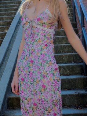 Princess Polly Pink Floral Slip Dress, worn once